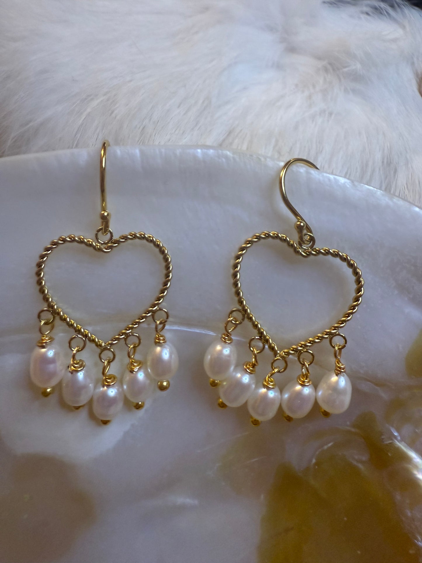 Twisted Heart Pearl Drop Earrings – Gold Plated Sterling Silver