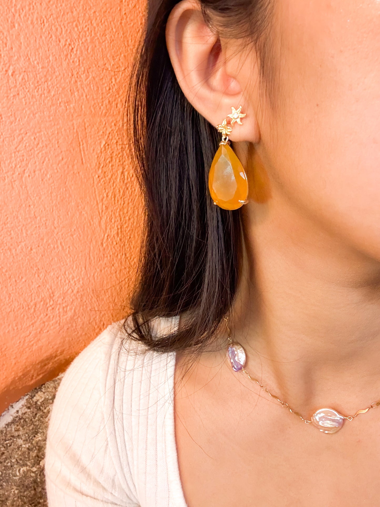 Natural gemstone Teardrop Earrings – Gold Plated