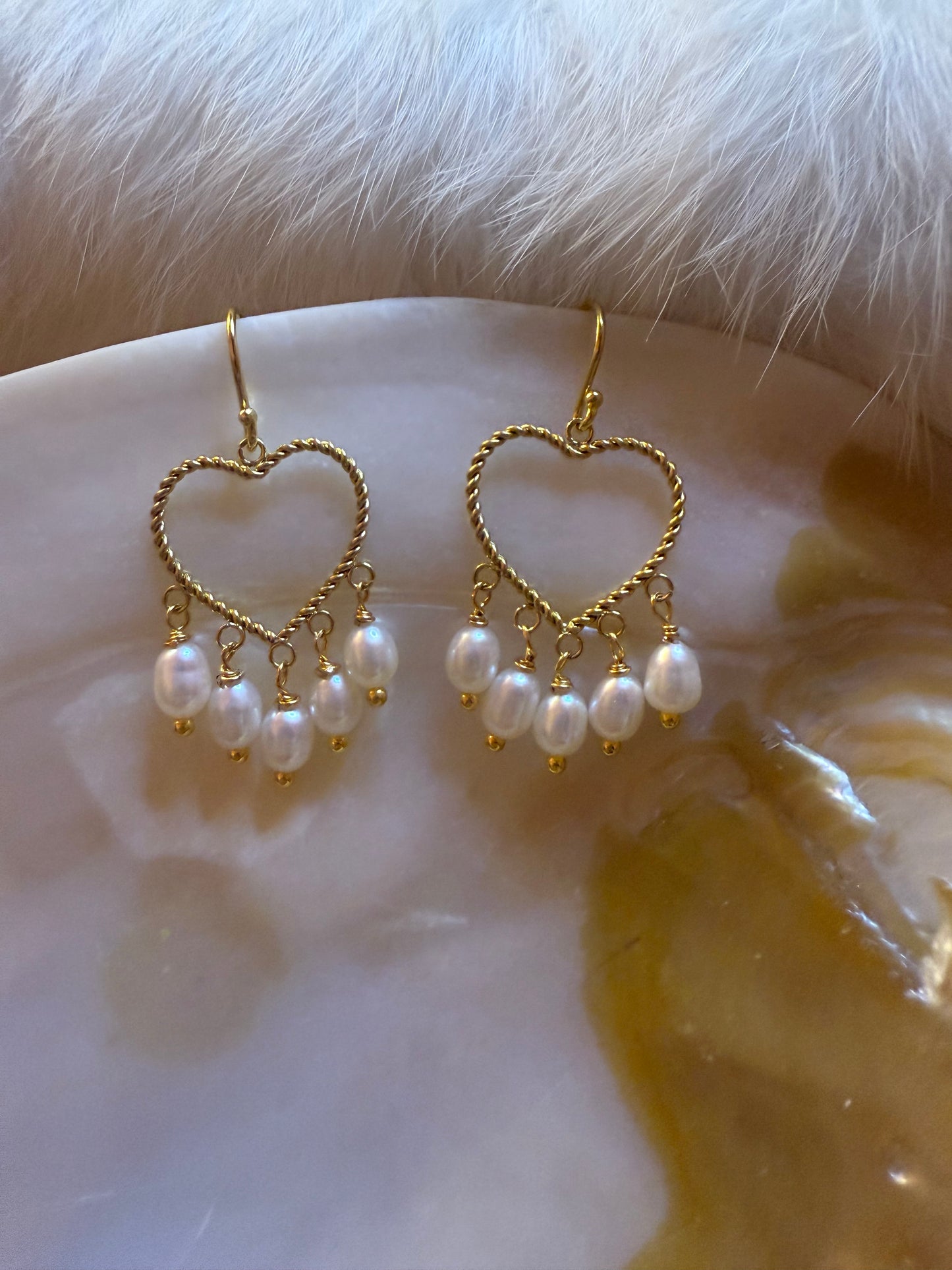 Twisted Heart Pearl Drop Earrings – Gold Plated Sterling Silver